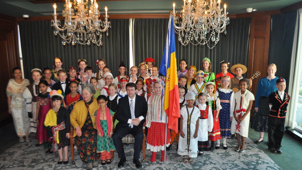 Ambassador Munteanu with the LDS Children's Choir