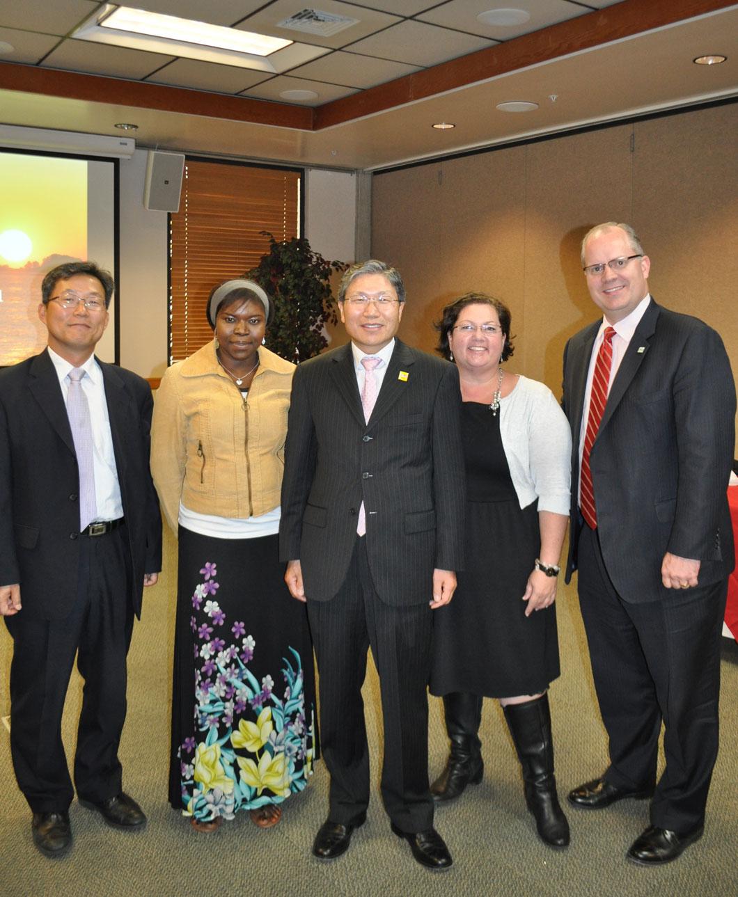 Consul General Han & Consular Agent David Lee with Marie Poudiougou, Amy Barnett & VP Cameron Martin from UVU