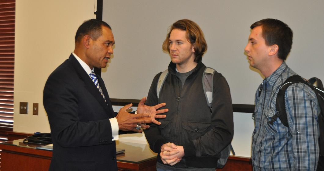 Mr. Rudolph Moise with UVU students after his lecture