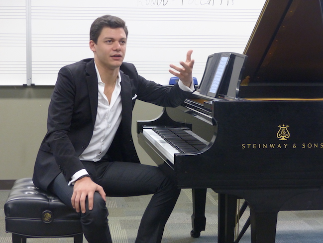 David Aladashvili gives a master class to UVU music students. 