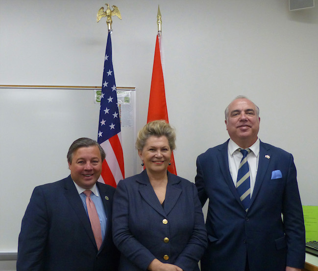 Ambassador Bogyay is joined by the Honorary Consul for Hungary in Utah, George Simon, and Dr. Baldomero Lago.