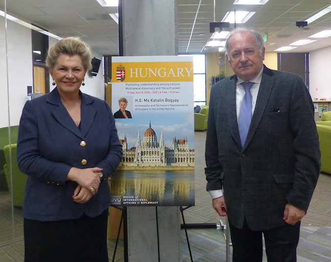 The UN Ambassador from Hungary with her husband at UVU.