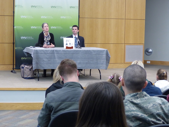 Ambassador (ret.) Eileen A. Malloy giving a lecture to UVU students.