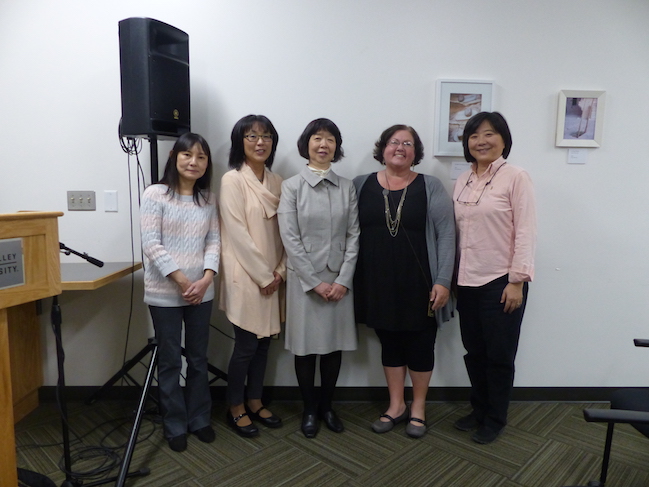 Ms. Mikiko Mikazawa with Amy Barnett from the Office for Global Engagement, UVU's Japanese professors and international advisors.