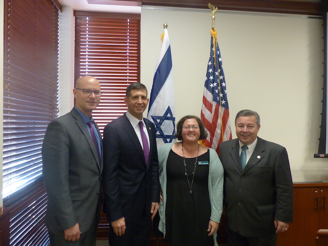 Consul General of Israel, Sam Grundwerg, and Political Consul, Yaki Lopez with Dr. Baldomero Lago and Amy Barnett from the Office for Global Engagement after the lecture.