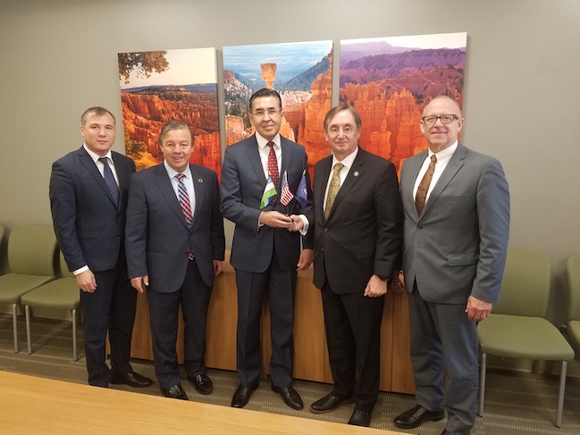 Franz Kolb, Director of Diplomacy & Protocol for the Governor's Office of Economic Development welcomes the Uzbek dignitaries to Utah.