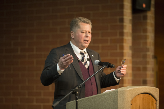 Mr. Sedelmayer giving a lecture to UVU students about his unique experience in Russia and his opinion on current US-Russia relations. 