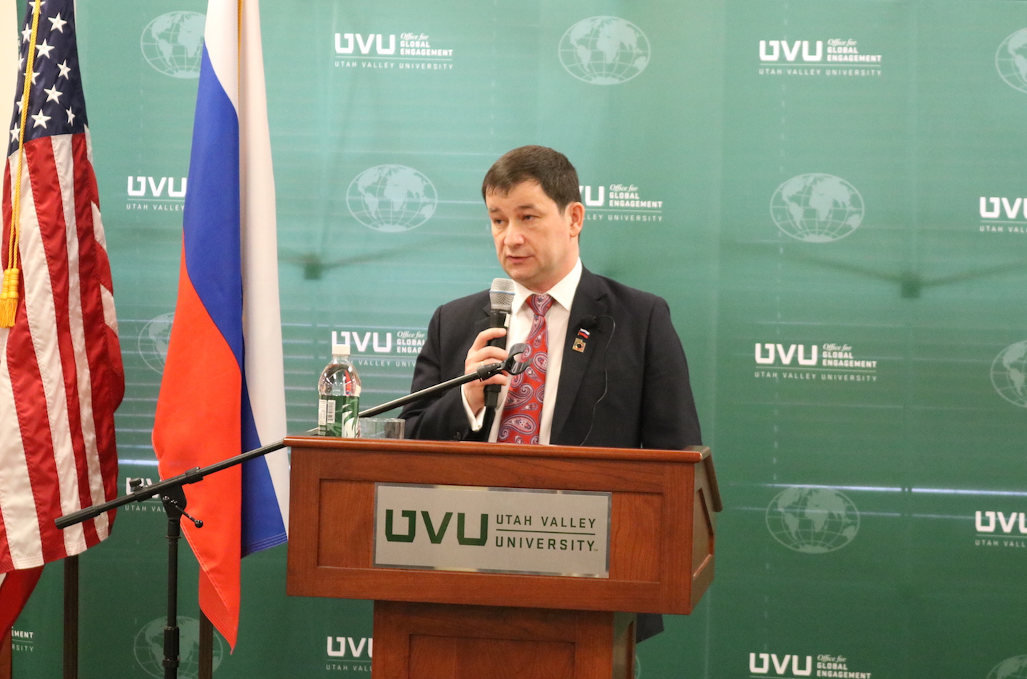 Ambassador Polyanskiy giving a presentation to UVU students.