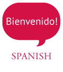 Text bubble that says: Beinvenido! Coming out of the word Spanish