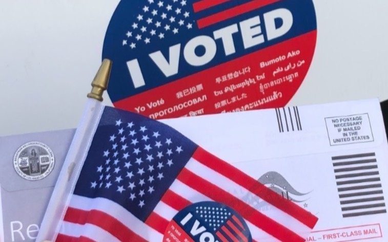 Ballots Ballot, flag, and I Voted sticker