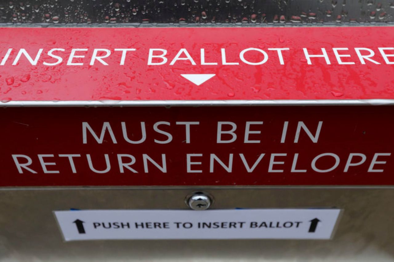 A ballot drop box is pictured outside of the Davis County Library's South Davis Branch