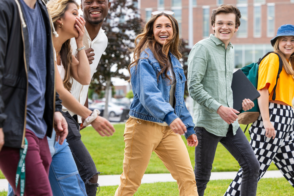 students walking around campus