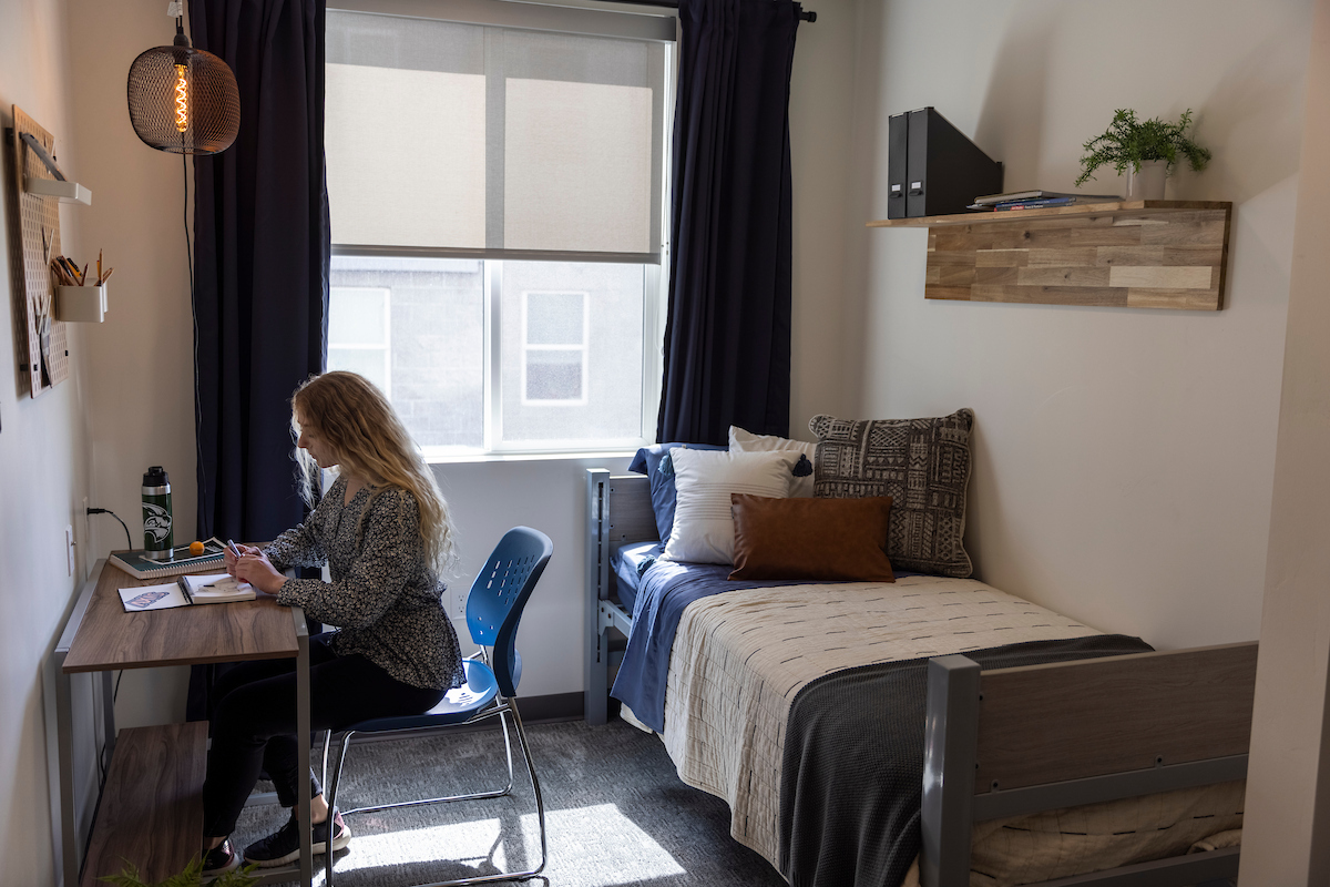 student in an apartment