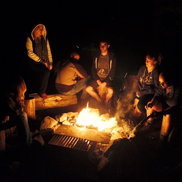 Campfire with students on Oregon coast excursion