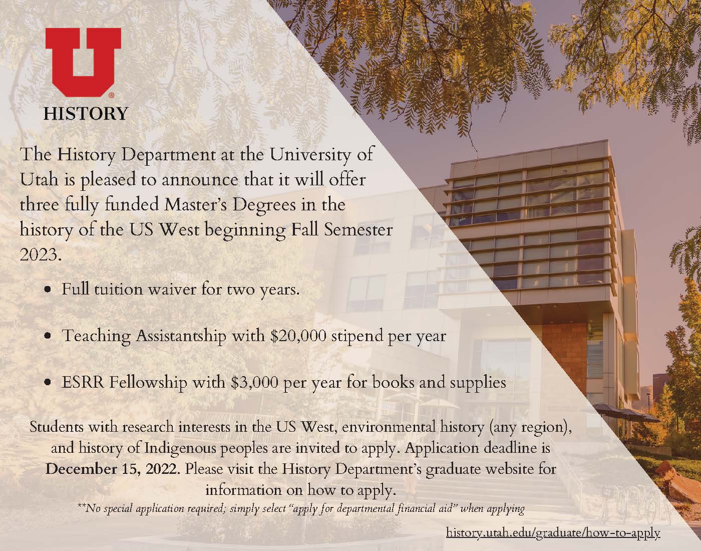 University of Utah ad for MA 2023