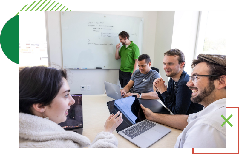 Students brainstorming in a meeting room