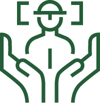 hands holding a person with a hard hat icon