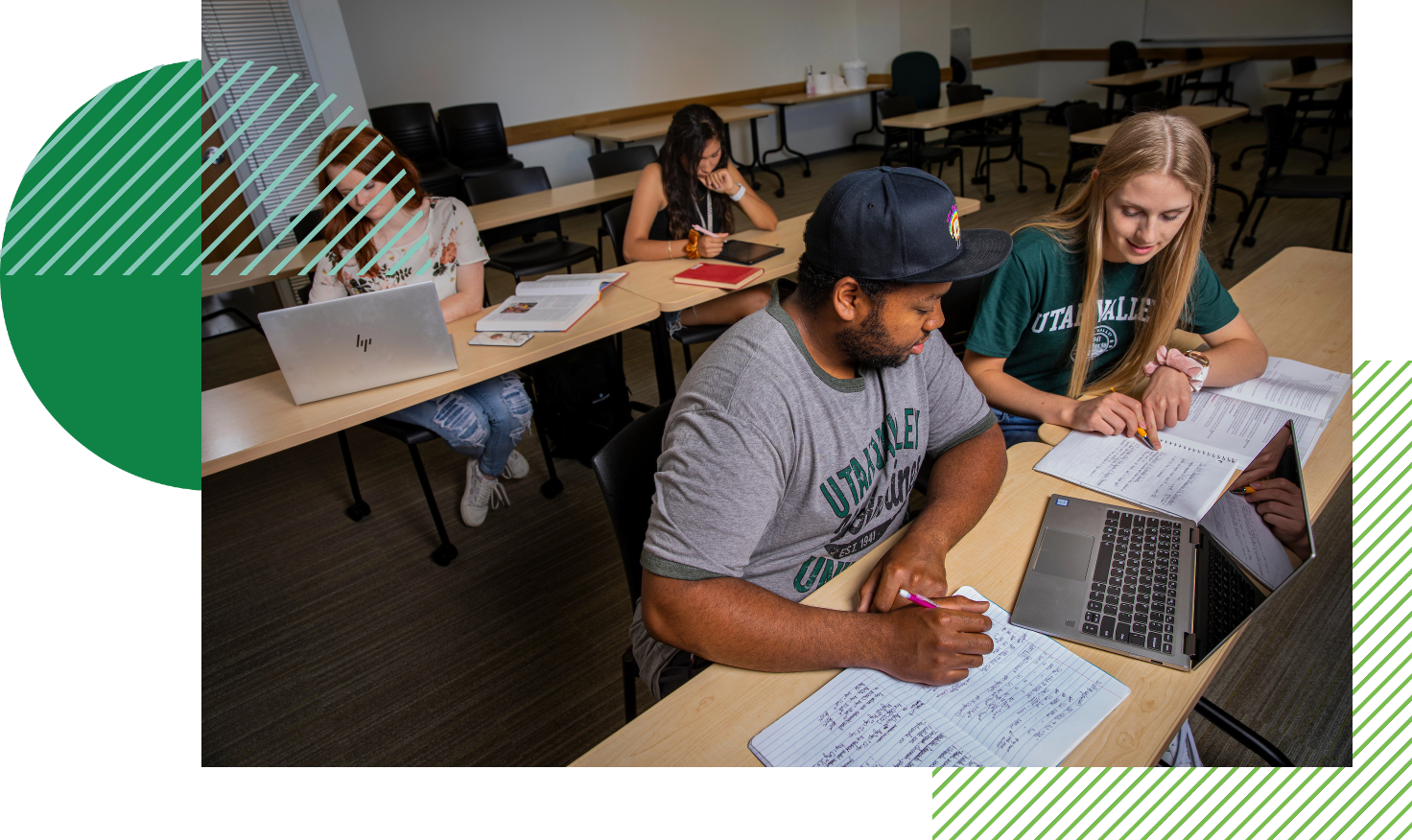 two students studying in class