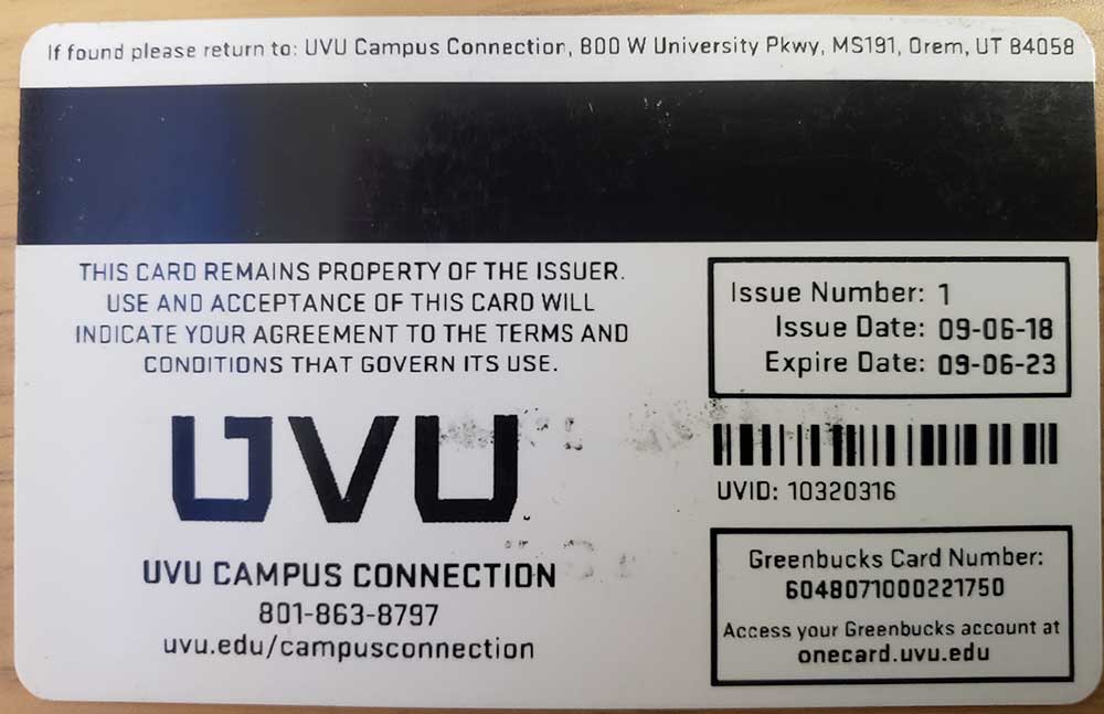 back of UVID card