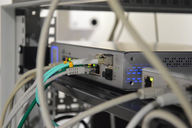 Ethernet cables plugged into a device