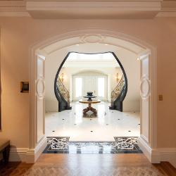 A view of the black and white marble foyer