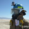 Firefighter is set with a UVU and a Dugway ToxiRAE's at nose level and copper strip for XRF analysis