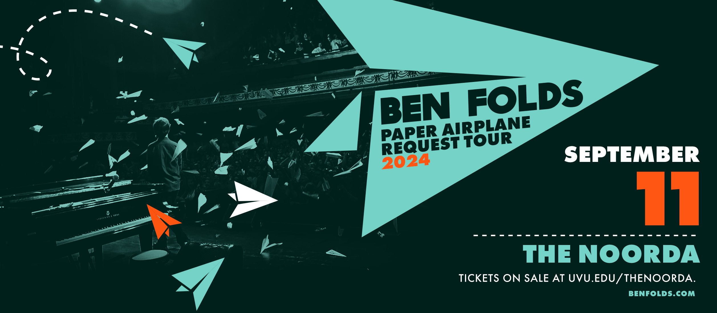 Ben Folds Paper Airplane Request Tour 2024 | Sept. 11 | The Noorda | Tickets on Sale at uvu.edu/thenoorda | benfolds.com