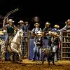 Rodeo members roping a calf