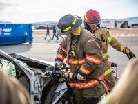 Firefighter using Hydraulic rescue tools