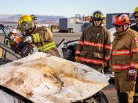 Firefighter using Hydraulic rescue tools