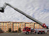 Fire truck with ladder extended