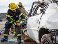 Firefighter using Hydraulic rescue tools