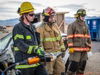 Firefighter using Hydraulic rescue tools