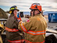 Firefighter using Hydraulic rescue tools