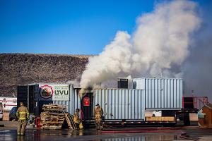 Building with smoke coming out of it