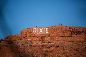 DIXIE written on the side of a mountain.