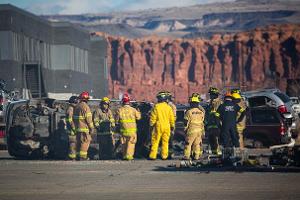 Group of firefighters looking a mountain