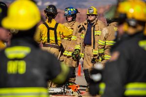 Firefighters receiving instruction