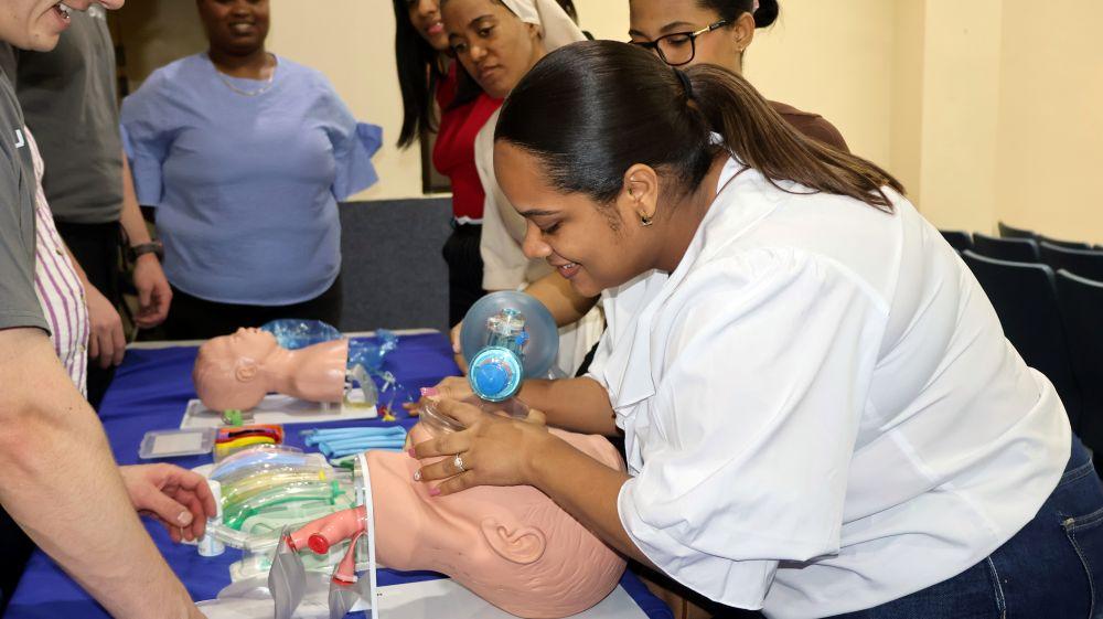 Student working on fake patient