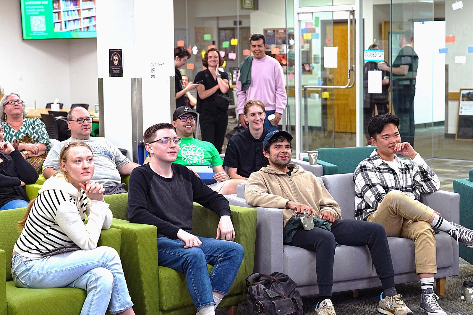 Group of students watching something together