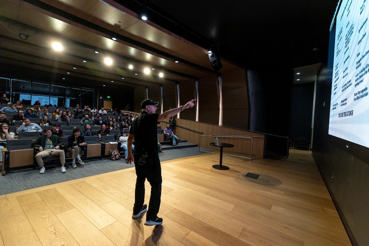 steven de souza in front of audience