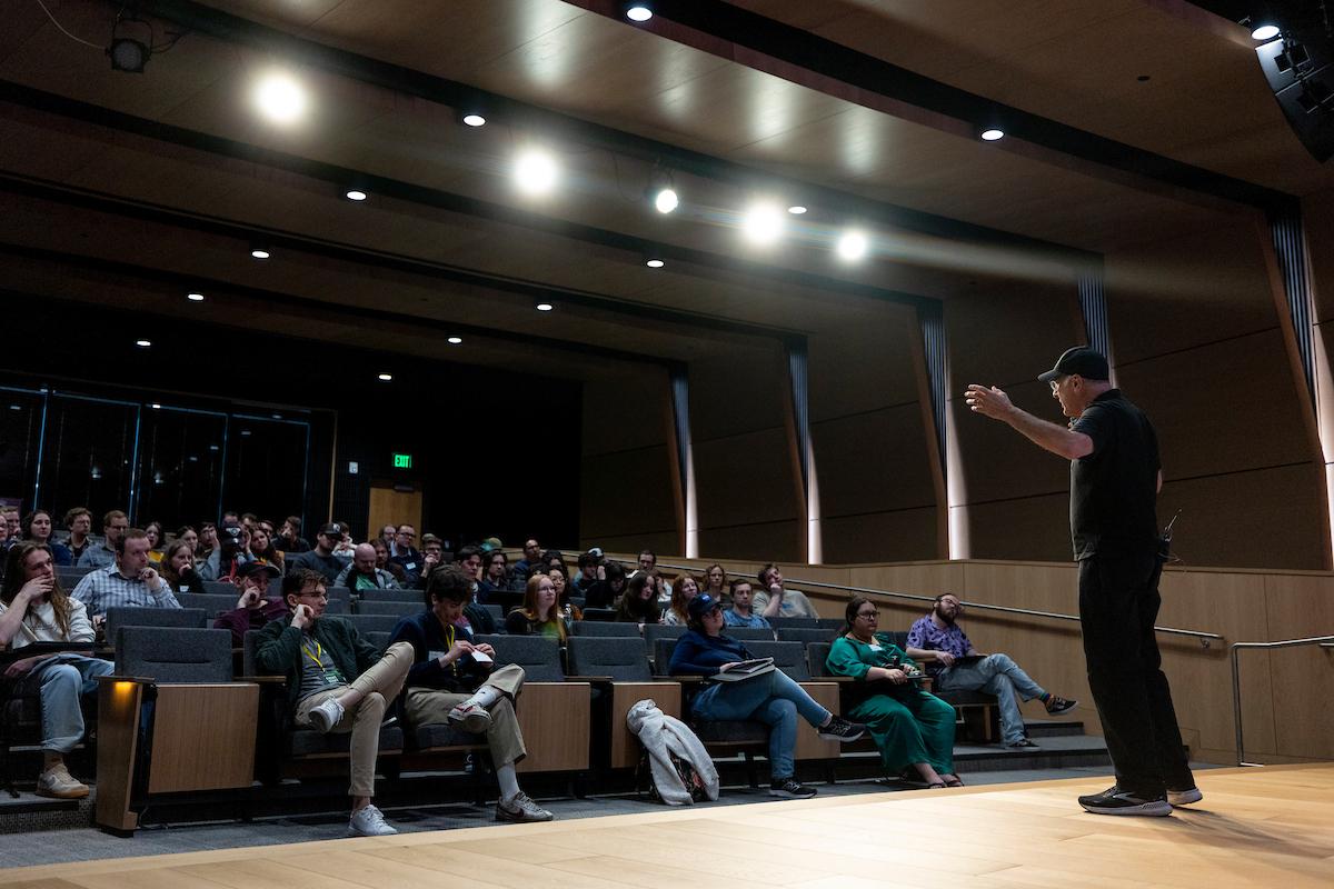 steven de souza in front of audience