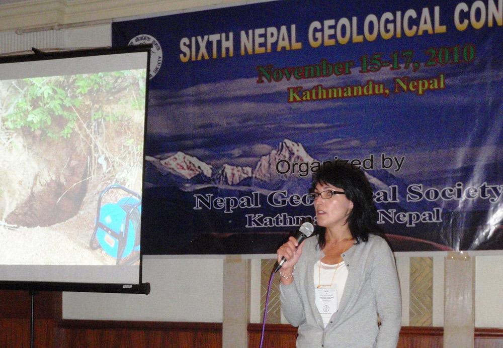 Geology student presenting her work in Nepal