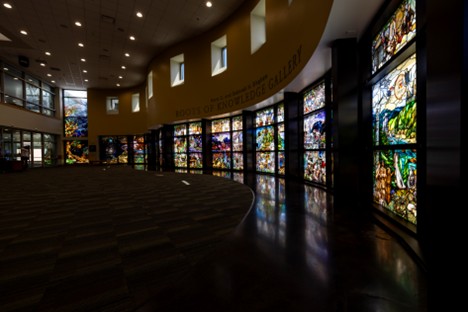 Light shining through stained glass windows at the roots of knowledge.