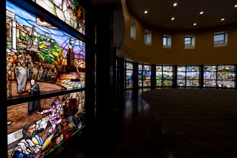 Stained glass panels.