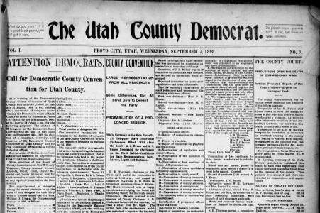 Image of a historical news paper - The Utah County Democrat