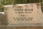 Fairview Museum of History and Art sign carved into a stone tablet.