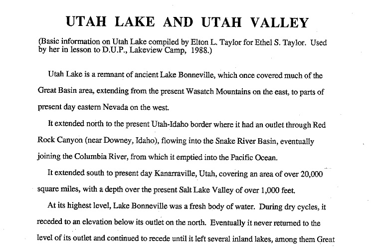 “Utah Lake and Utah Valley” book first page