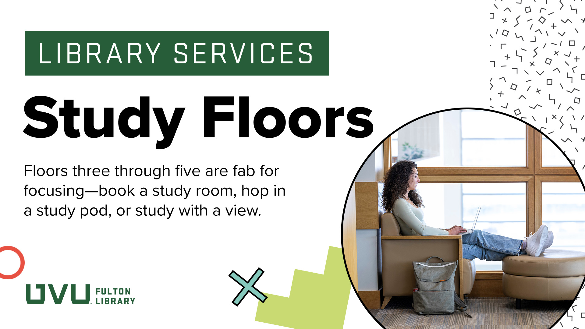 Study floors - Floors three through five are fab for focusing — book a study room, hop in a study pod, or study with a view.