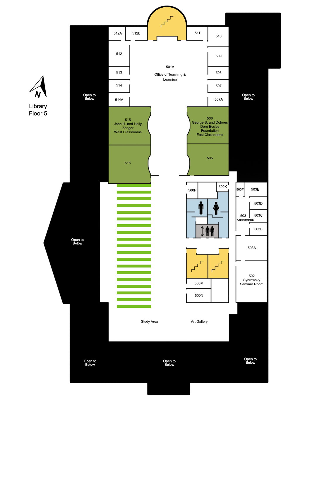 Fulton Library map of the fifth floor.